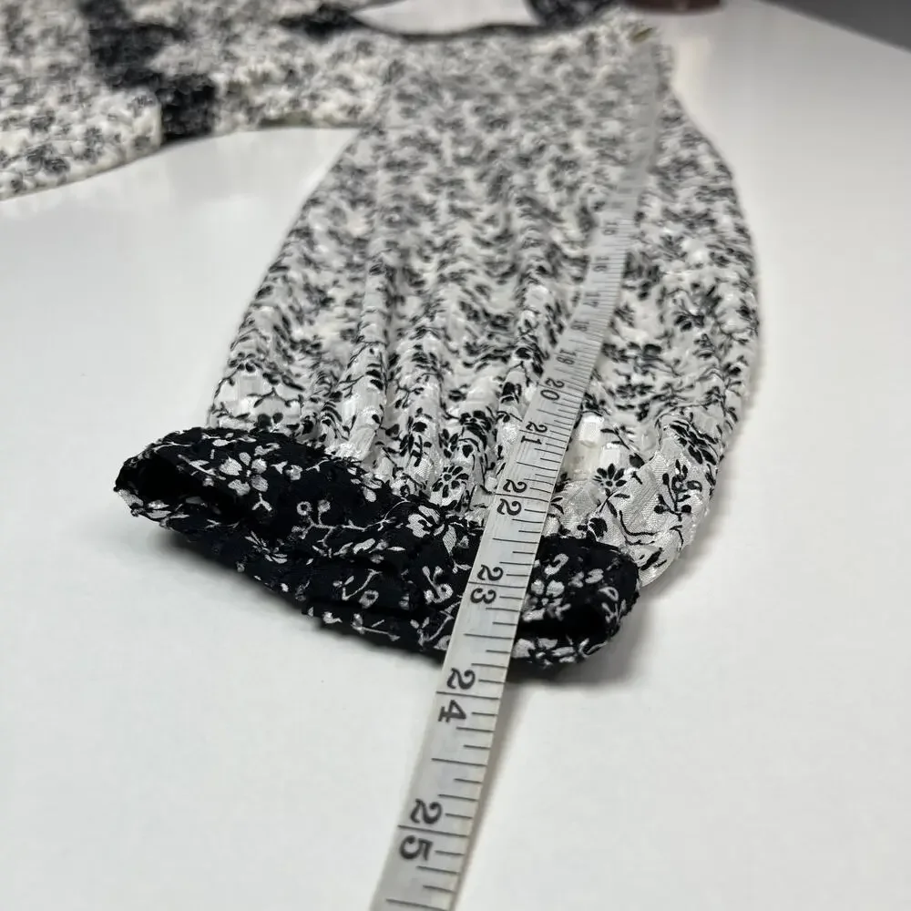 Madewell Women's Peplum Blouse Black and White Ditsy Floral Print Airy Size XL - Picture 12 of 16